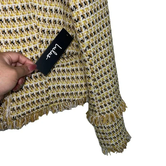 Lulu’s Boss Girl Yellow Multi Tweed Jacket Medium - Picture 9 of 15